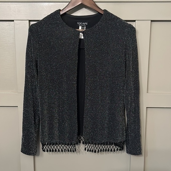 Xscape Beaded Formal Jacket Black Metallic Single Button Size Small - Picture 1 of 11